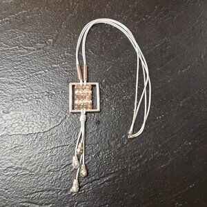 Geometric Pendant Cord Necklace Silver&Copper tone Tassels Artisan Mixed-Metal